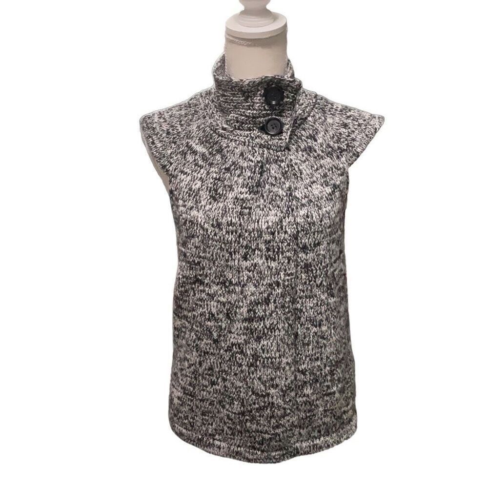 August Silk Black White Cotton Blend Knit Sleeveless Sweater Mock Neck Small